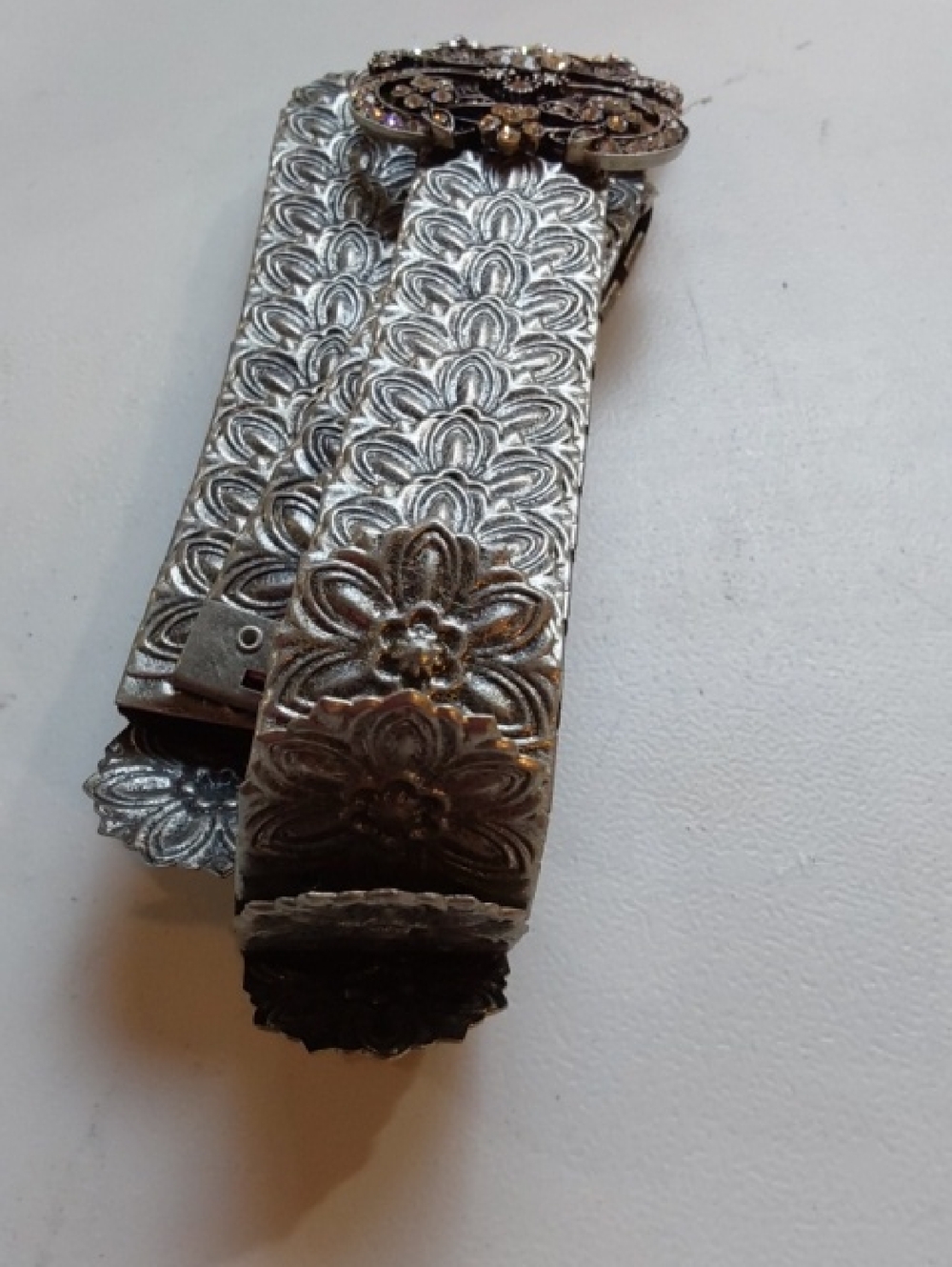 Vintage| Embellished Silver Floral Statement Belt Rhinestone Bling Buckle Gorg! - Picture 9 of 9